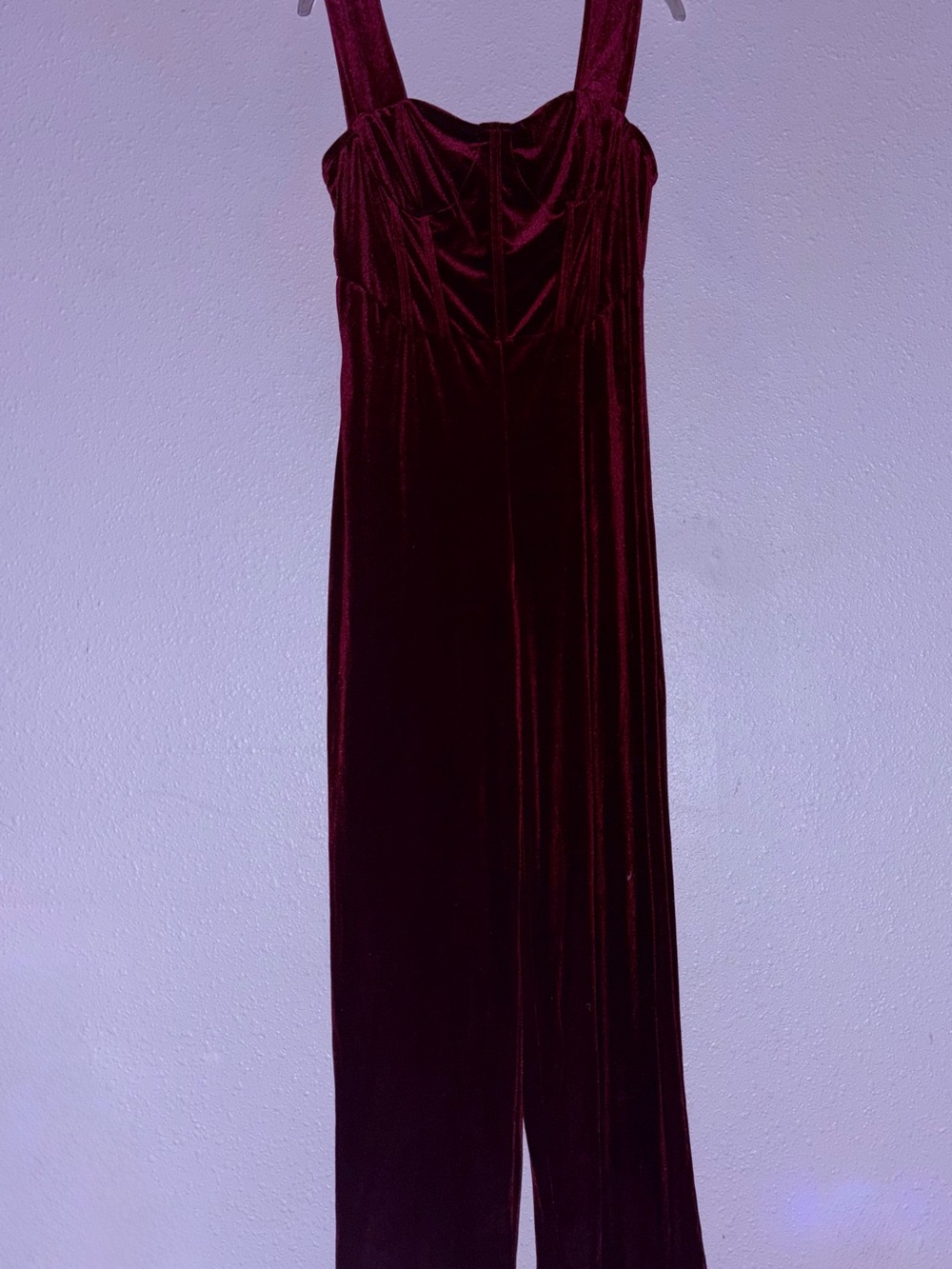 Cider Deep Wine Velvet Jumpsuit with Wide Straps